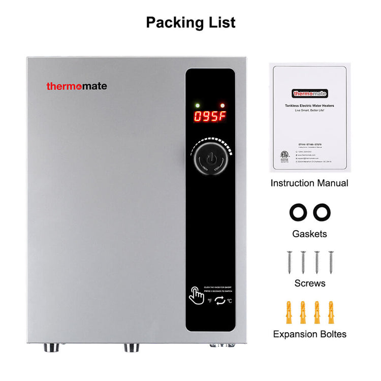 Tankless Water Heater Electric 18kW 240 Volt, thermomate On Demand Instant Endless Hot Water Heater, Digital Temperature Display Easy Installation, for Residential Whole House Shower, 76A GRAY