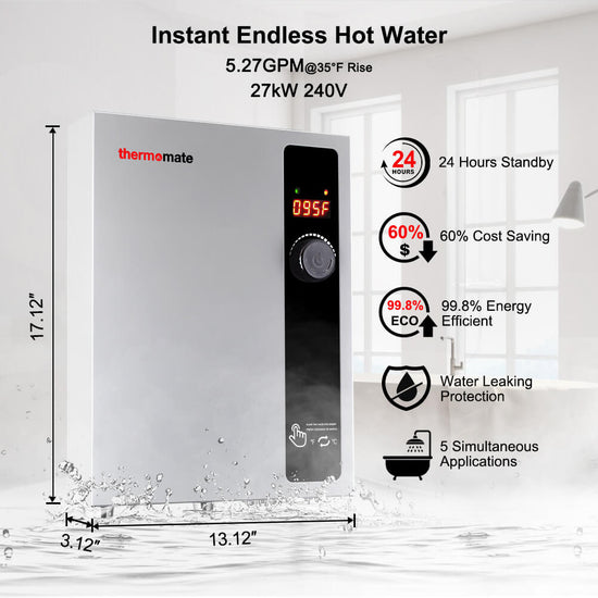 Tankless Electric On Demand Instant Hot Water Heater - 240V | 27kW