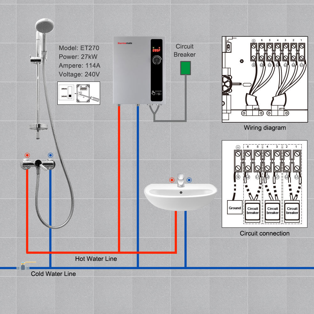 Chauffe-eau instantané électrique sur demande sans réservoir - 240V | 27kW
