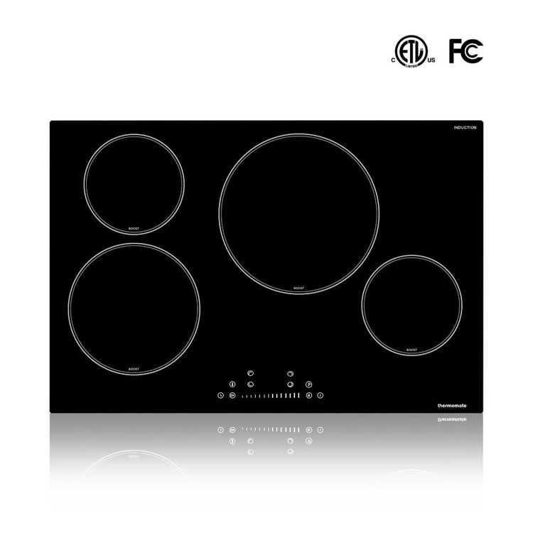 Induction Cooktop, thermomate Built-in Electric Stove Top, 240V Electric Smoothtop with 4 Boost Burner, 9 Heating Level, Timer, Kid Safety Lock, Keep Warm Function, ETL & FCC Certified