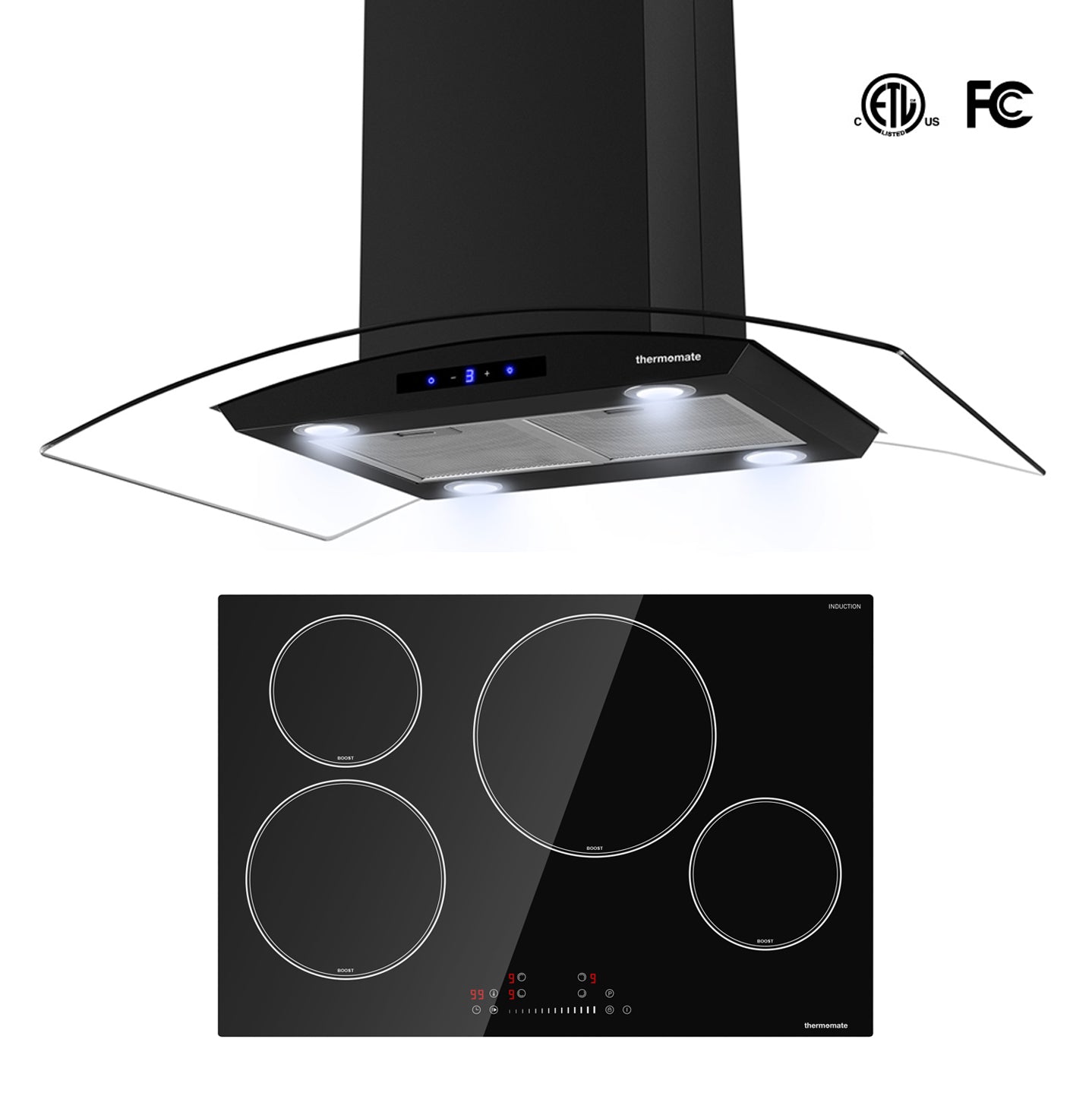 2 Piece Kitchen Appliances Packages w/ 30" Induction Cooktop & 30" Range Hood-IHTB774C & IRATB75