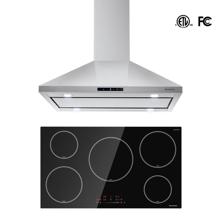 2 Piece Kitchen Appliances Packages w/ 36" Induction Cooktop & 36" Range Hood - IHTB915C&IRPTS90
