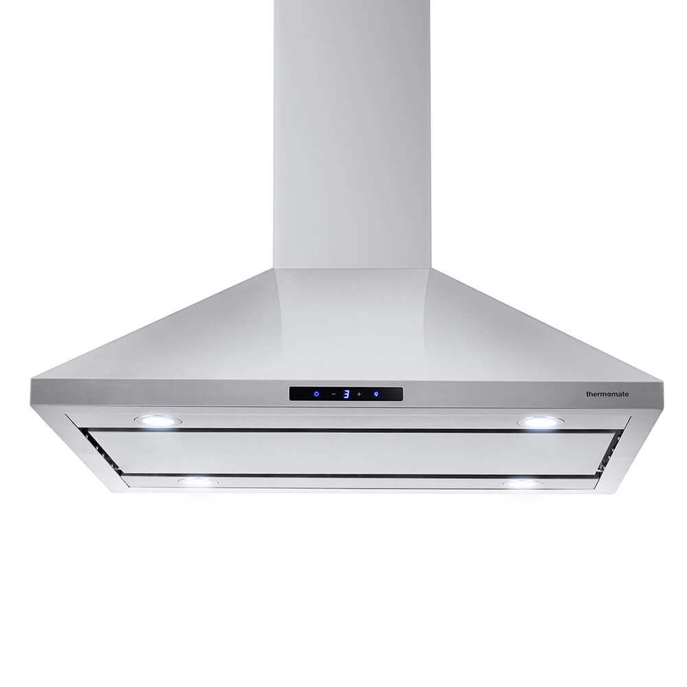 36'' Island Range Hood, thermomate 350 CFM Stainless Steel Kitchen Vent Hood with 4 LED Light & Aluminum Mesh Filters, 3 Speed Exhaust Fan with Touch Control, Ducted/Ductless Convertible, Silver