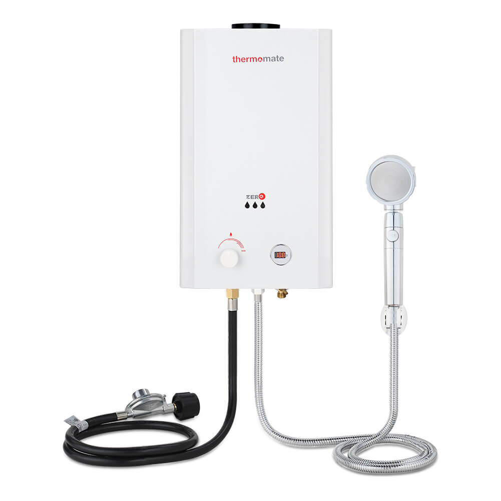 thermomate 10L Propane Water Heater, 2.64 GPM Gas Tankless Water Heater with Overheating Protection, Outdoor Instant Water Heater for Camping, 0.7 PSI Low Pressure Startup, White