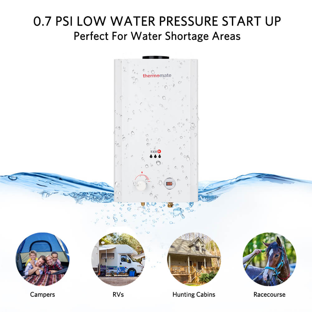 Thermomate 10L White Propane Outdoor Camping Water Heater - 2.64 GPM