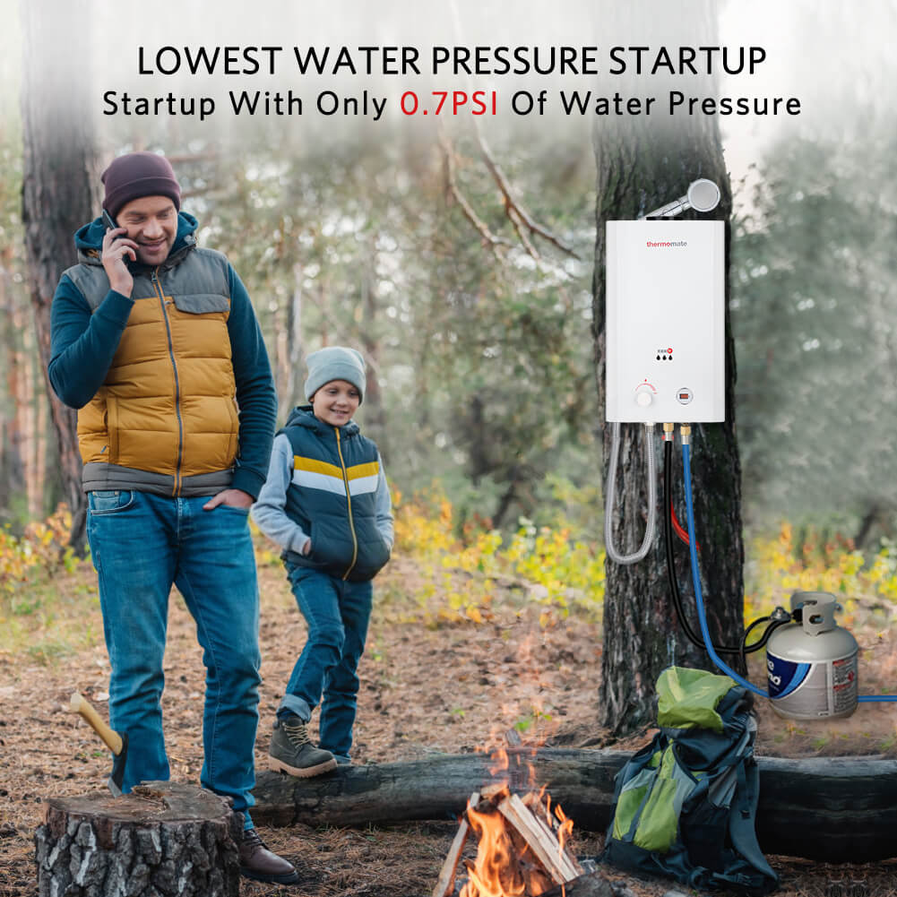 Thermomate 10L White Propane Outdoor Camping Water Heater - 2.64 GPM